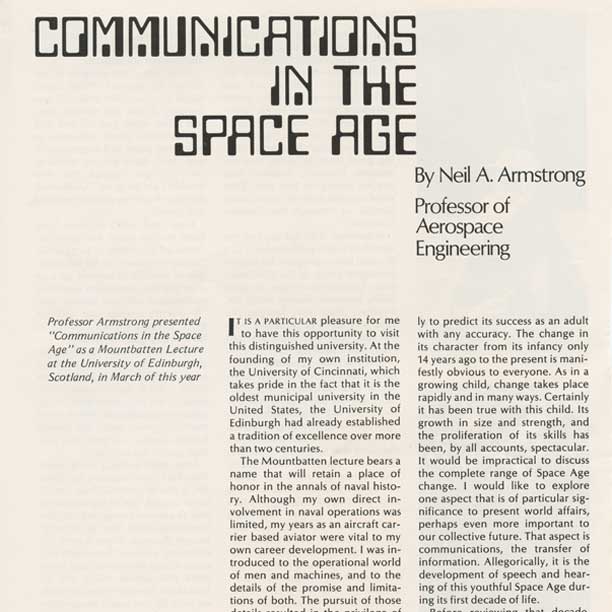 A lecture presented by Neil Armstrong in Scotland, 1972