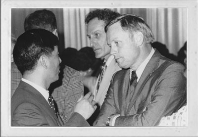 Armstrong listens to visitor from a Republic of China delegation at UC in 1973. (UC photo)