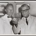 Image of WA and colleague looking at slide