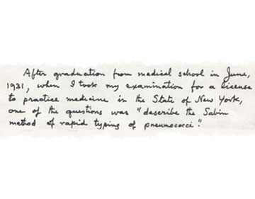Entry from Sabin's journal